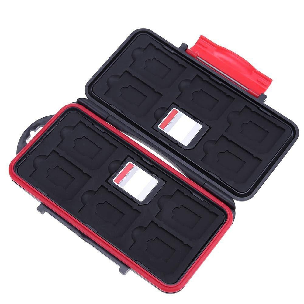 Waterdichte Memory Card Case Grote Uitvoering 24 SD TF Geheugenkaarten Opbergdoos Protector Case Houder Zwart + Rood Anti -Shock