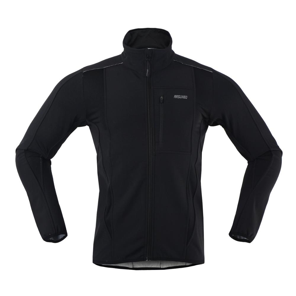 Arsuxeo Reflektierende Winter männer Radfahren Jacke Windjacke Wasserdichte Thermische Vlies Mantel MTB draussen Sport Fahrrad Jacke Kleidung: Schwarz / M