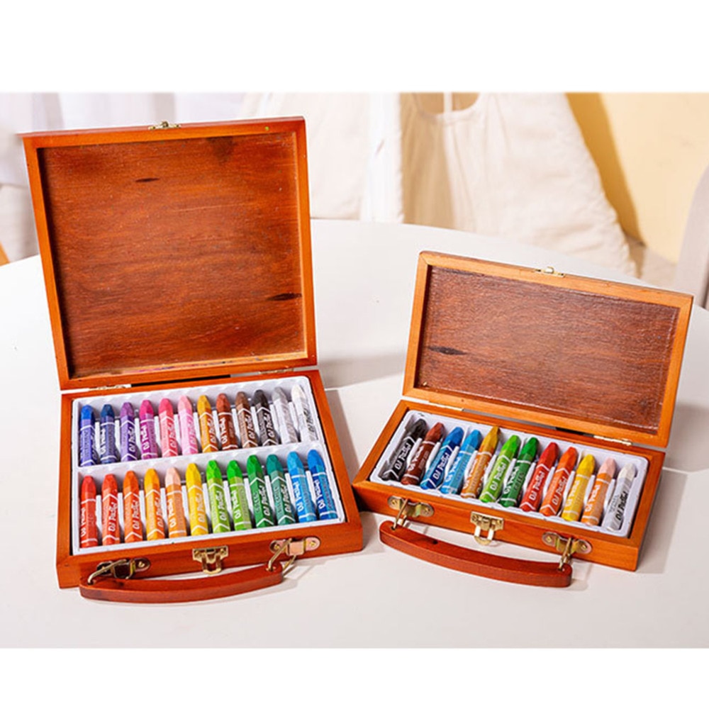 1 Box 12 Colors Crayon Painting Colour Pen School Supplies with Wooden Storage Case