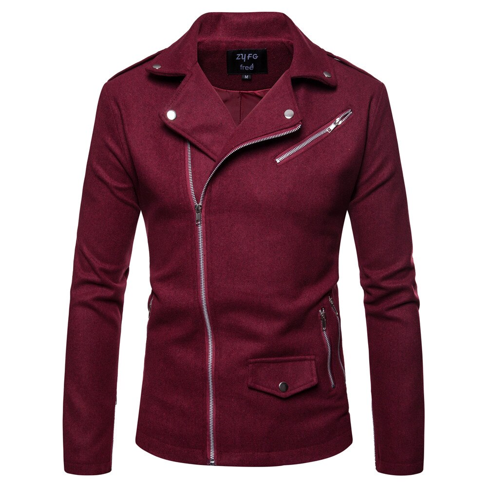 Men's Coat Men's Formal Diagonal Pull British Coat Long Wool Coat Windbreaker Men's Coat: Red wine / XXL