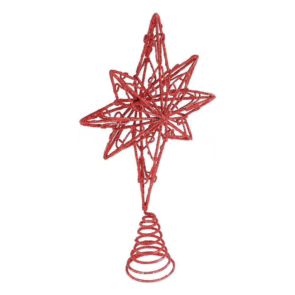 Anis étoile décoration sommet de sapin étoile dorée noël décoration sommet de sapin fer étoile Festival cime des arbres décor pour la fête à la maison (doré, 16x30c: Red
