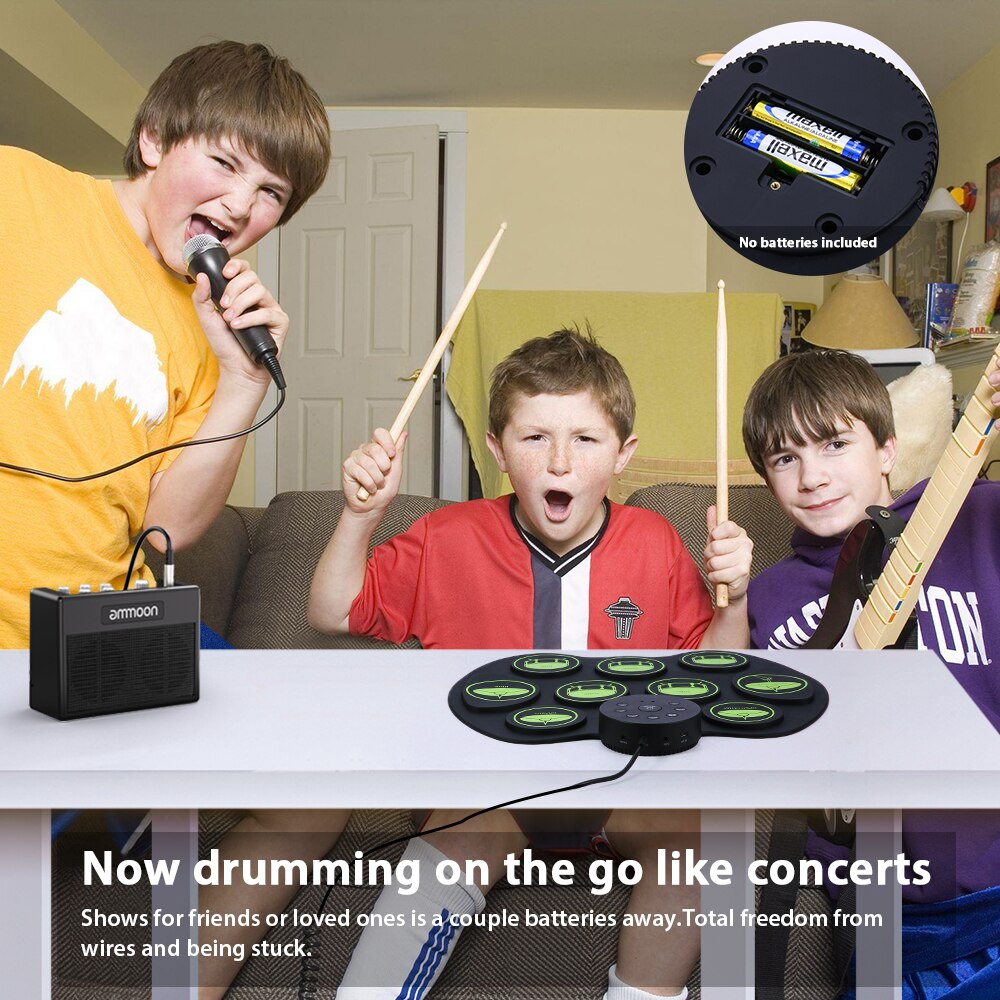 A Series of USB Roll-Up Silicon Drum Set Digital Electronic Drum Kit 7 Drum Pads with Drumsticks Foot Pedals for Beginners