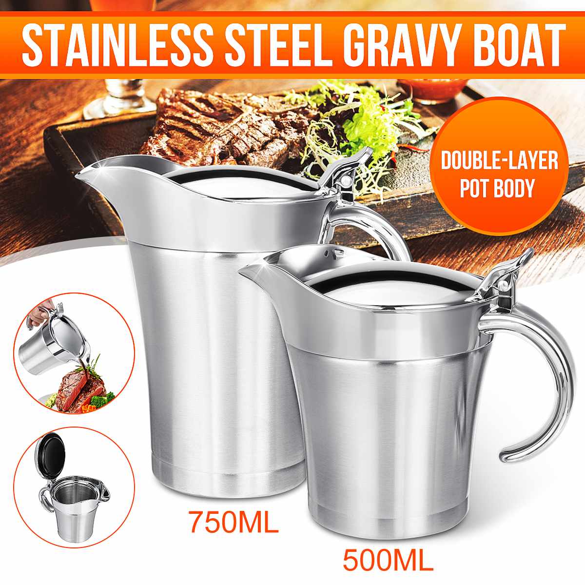 500ml/750ml dubbla lager i rostfritt stål syltgryta juice sås soppa vattenkokare vattenkanna vattenflaska för hemmakök restaurang