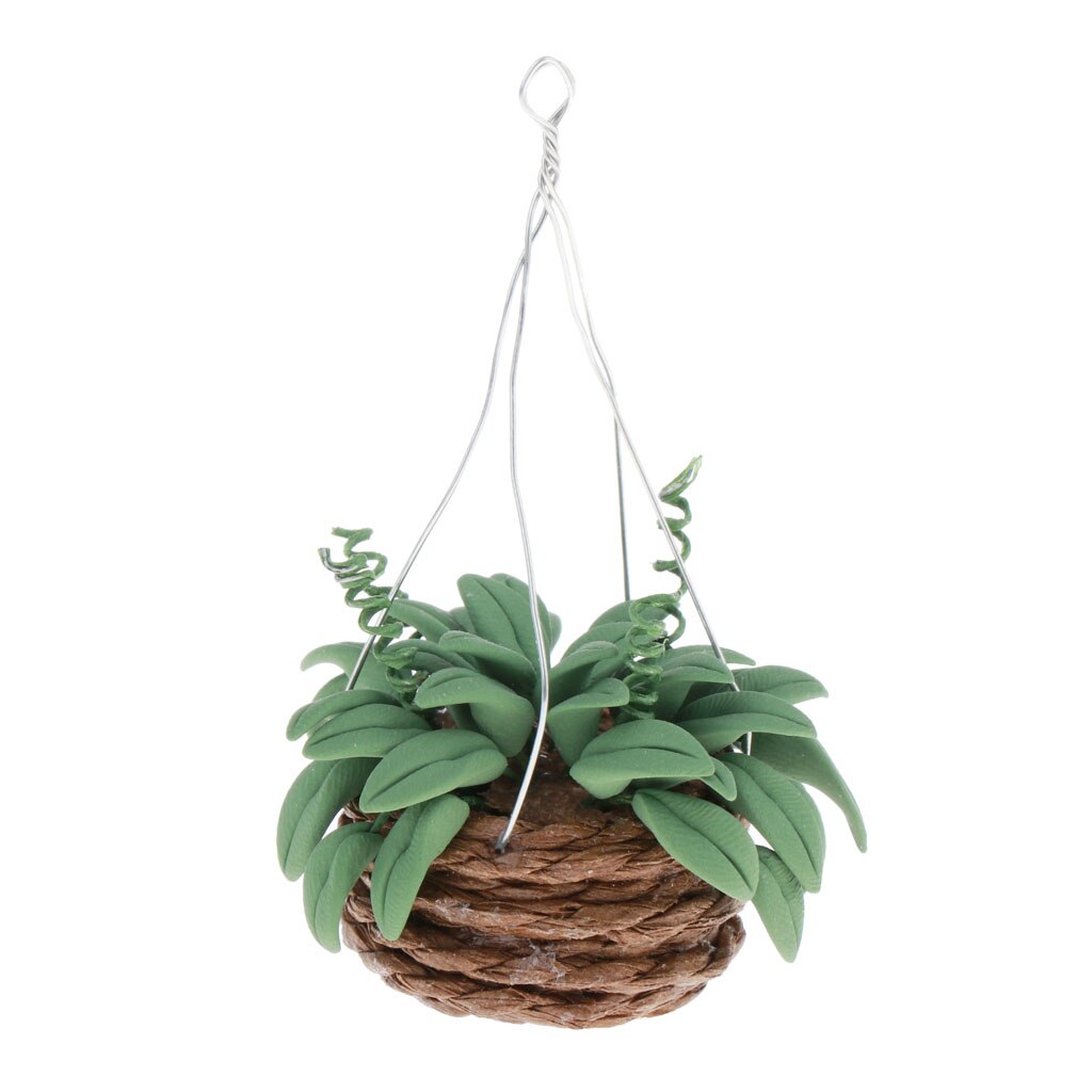 Dollhouse Miniature Accessories Clay Plants with Hanging Pot for 1:12 Dolls House Ornament