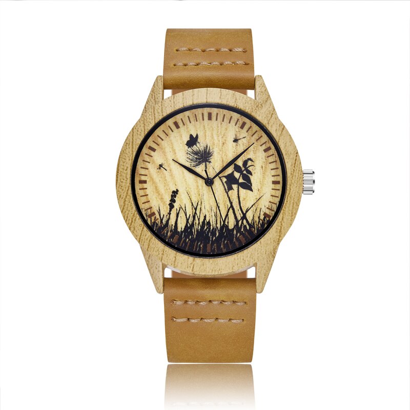 Reloj de pulsera de madera de imitación de árbol y ciervo para hombre y mujer, cronógrafo de imitación de Animal, caja acrílica, color marrón: W285-3