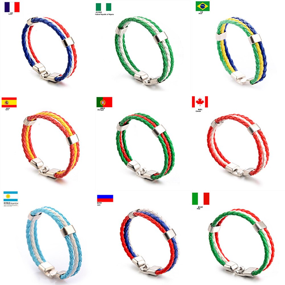 National Flag Leather france Wristband Nigeria Bracelets soccer