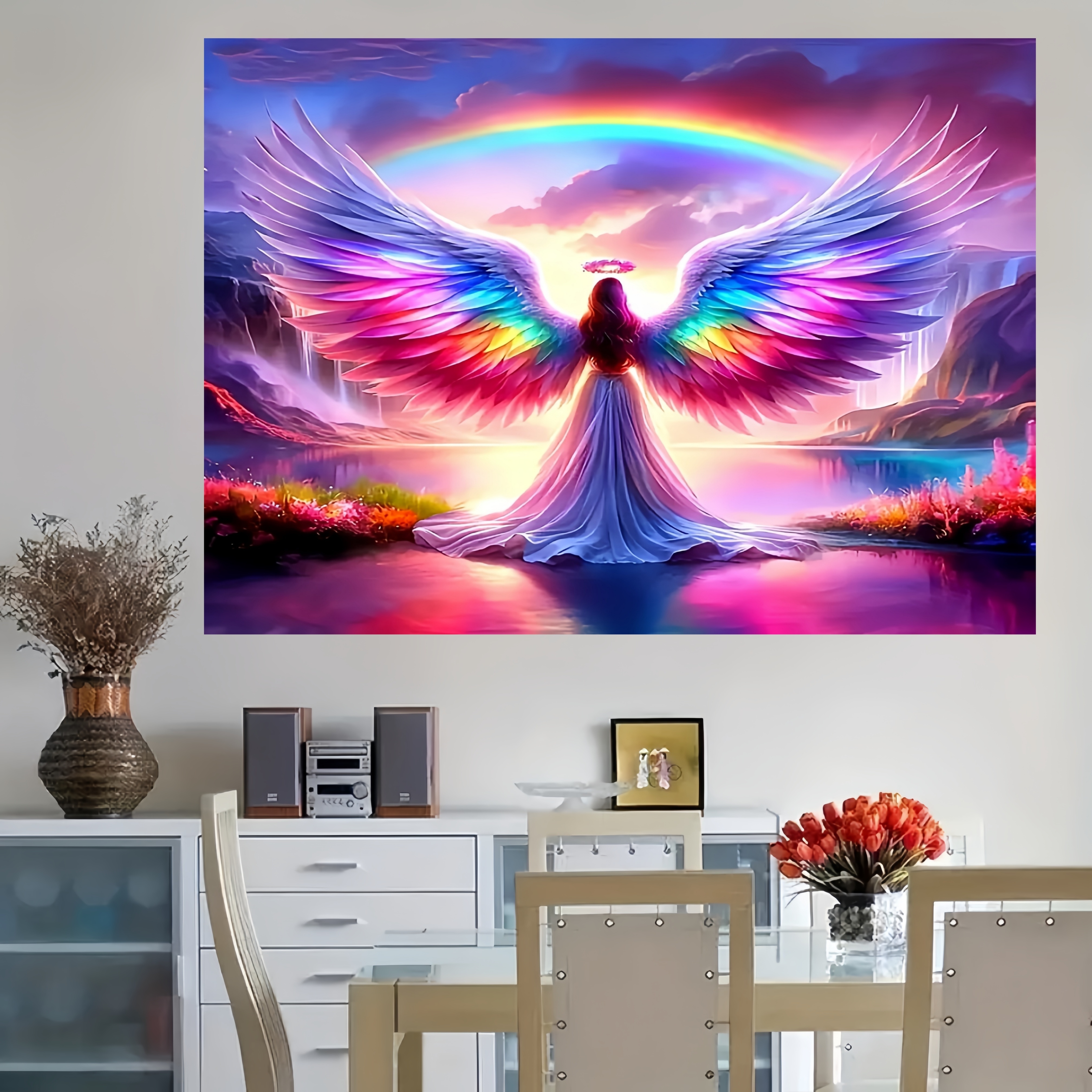 1000 sztuk drewniane puzzle tęczowe skrzydło anioła fantazyjny krajobraz kreatywny prezent dla noworodków rodzice motyw wystrój pokoju dziecięcego: WHITE