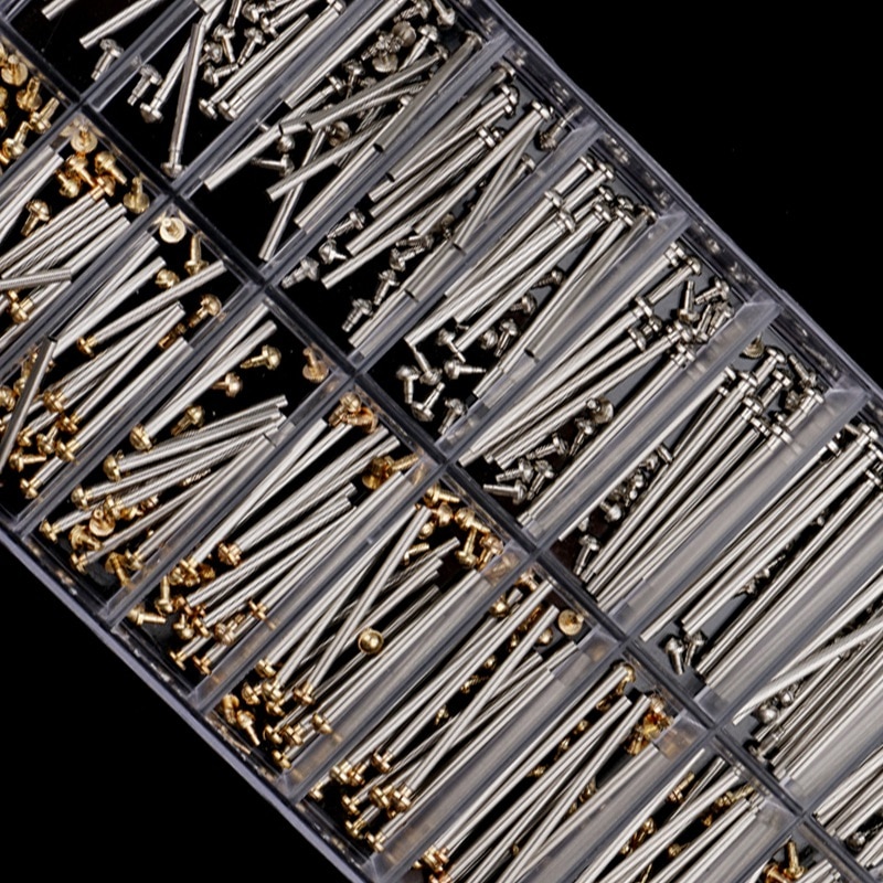 1 låda klockreparationsverktyg uppsättning klockarmband skruvar sortiment rör friktionsstift låsband remmar armband nitar ändar 10mm-28mm