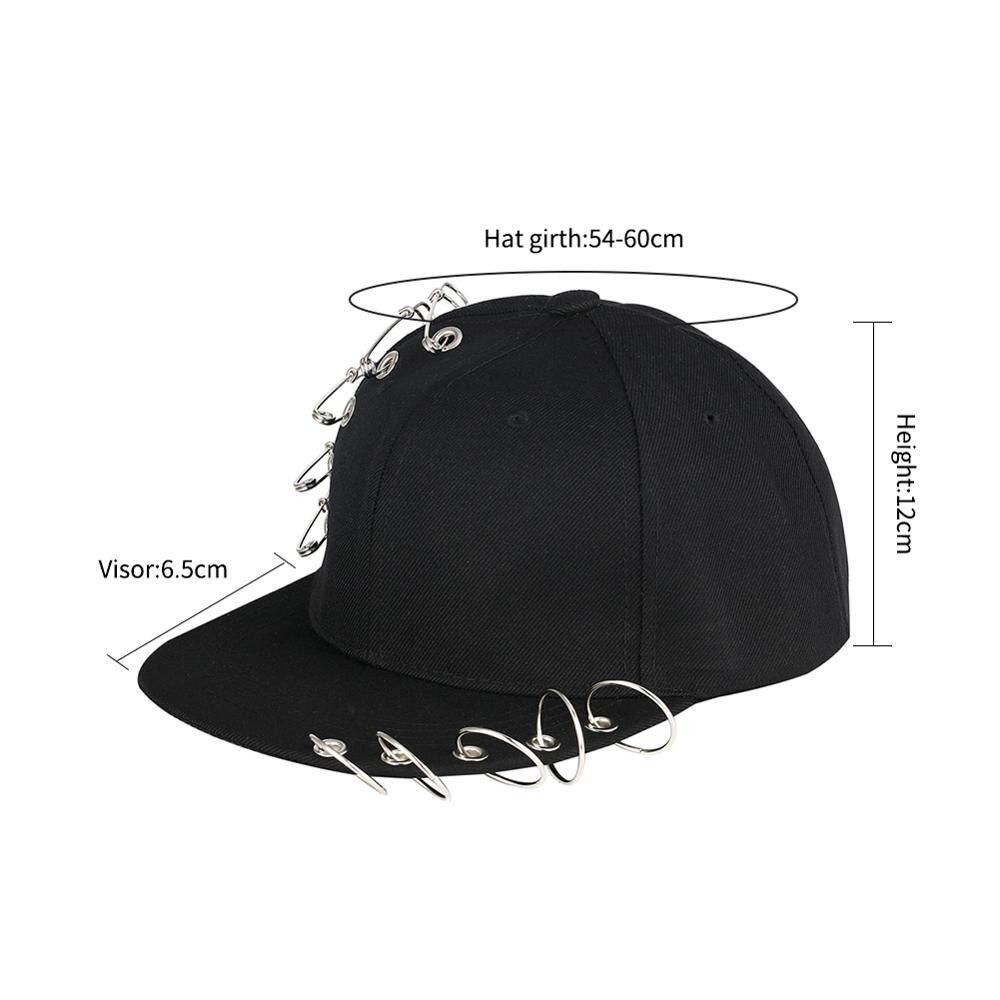 Punk Rock Style Hip Hop Hats Unisex Pin Metal Ring Baseball Cap Black Snapback Caps Tide HipHop Cap Men Women