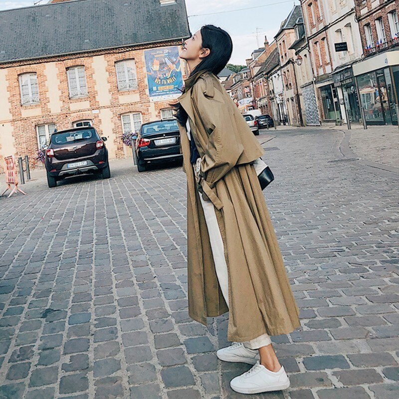 Gabardinas de mujer ropa de calle holgada mujer trabajador ropa de calle gabardinas largas Mujer OL oversize Trench FY12