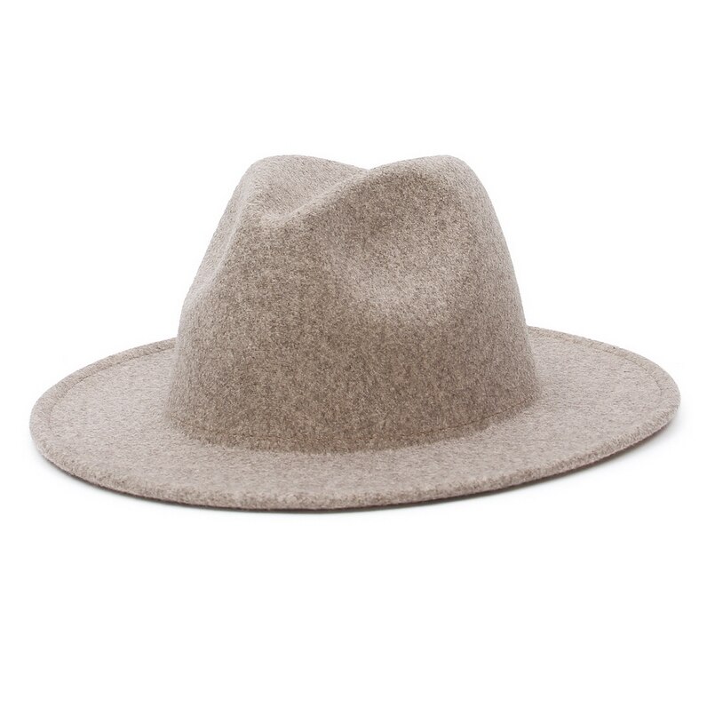 Gemvie bred rand uldblanding knusbar fedora hat til kvinder mand varm efterår vinter panama jazz filt kasket: Khaki