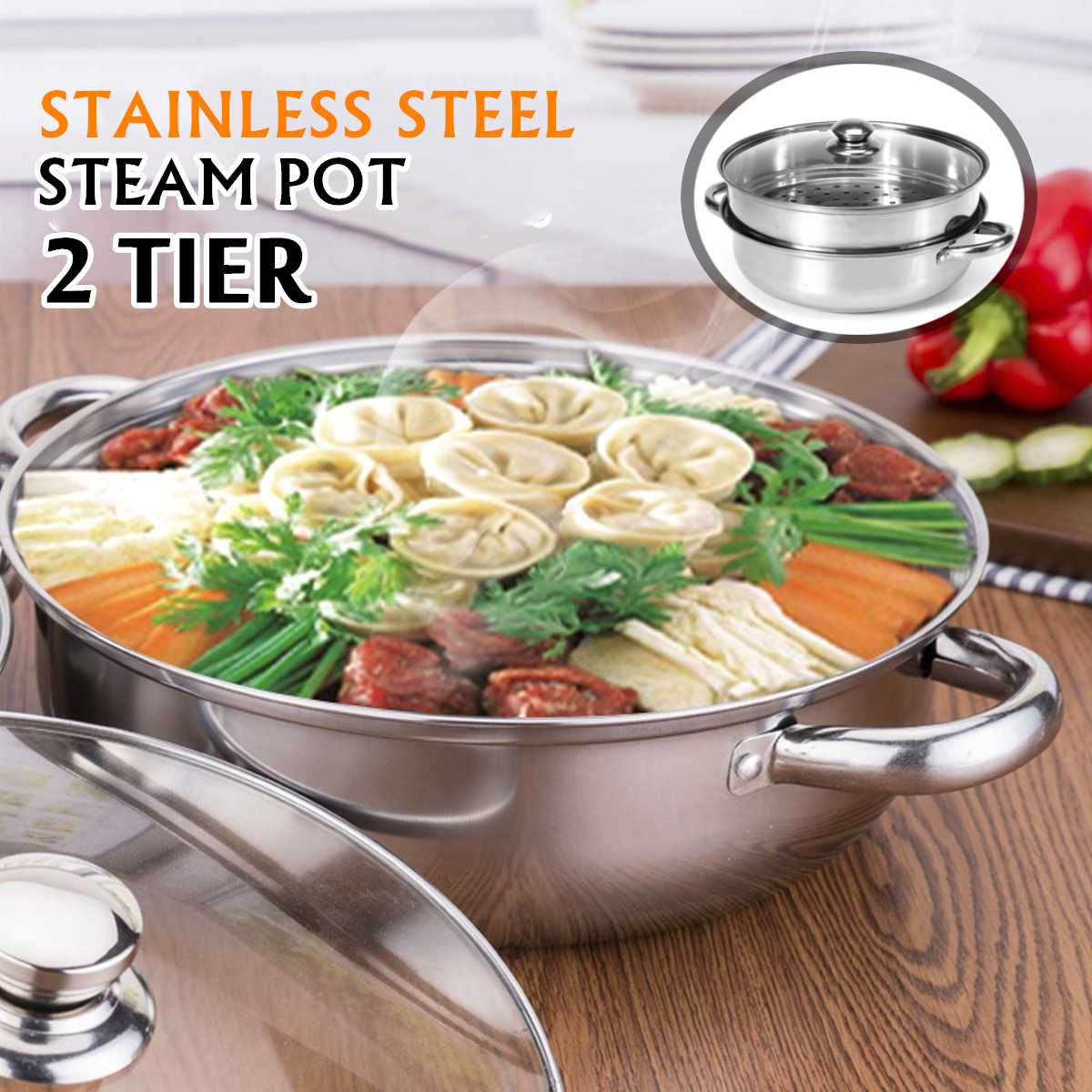 Steamer Pot Cooker Double-Boiler Soup Pot Steamer Utensil Double Bottom Noodle Pot Large Capacity