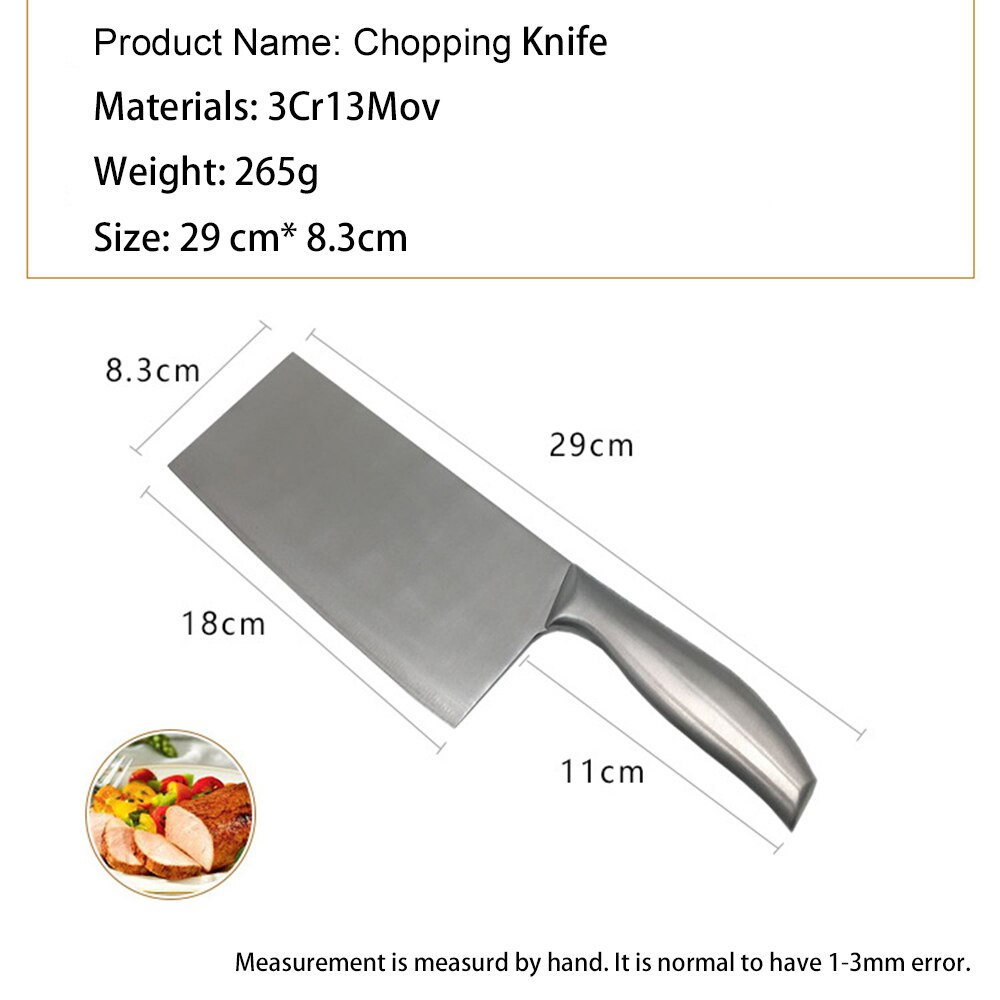 Couteau de cuisine en acier inoxydable 3Cr13, pour hacher la viande chinoise, légumes de boucher, soudage sans soudure, couteau à couperet en acier inoxydable