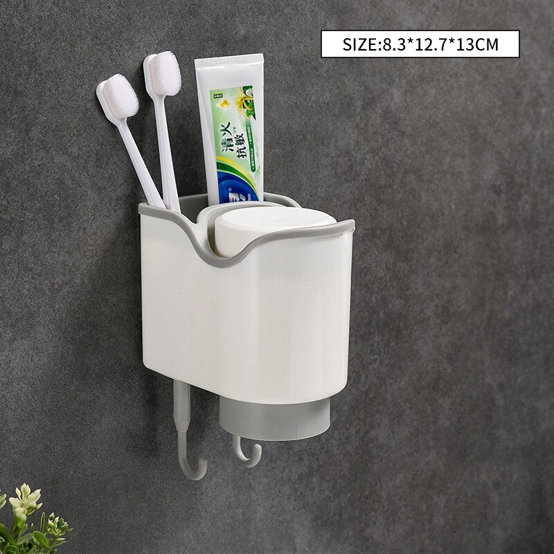 Nordic Double Cup Magnetic Toothbrush Holder Mouthwash Cup Punch-free Suction Wall Couple Toothbrush Plastic Bathroom Accessorie: Gray