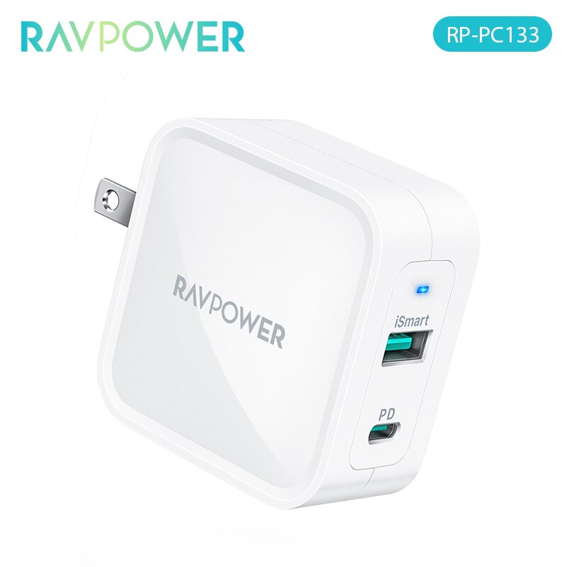 RAVPower GaN Charger 65W USB C Quick Charger Type C EU/US/UK Plug AC Folding Foot Fast Charge Phone Dual Port for IPhone MacBook