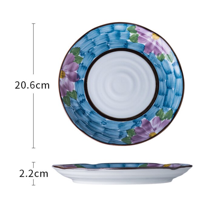 8 tommer japansk keramisk tallerken hjemmespiseskål rundt håndmalet bordservice personlighedsfad til middagsplader: 3