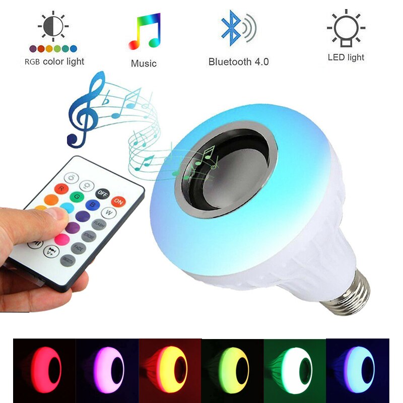 Smart Muziek RGB E27 Led Gloeilamp met 24 Keys Afstandsbediening, draadloze Bluetooth Speaker Lampen 12 W Base Dimbare Lamp
