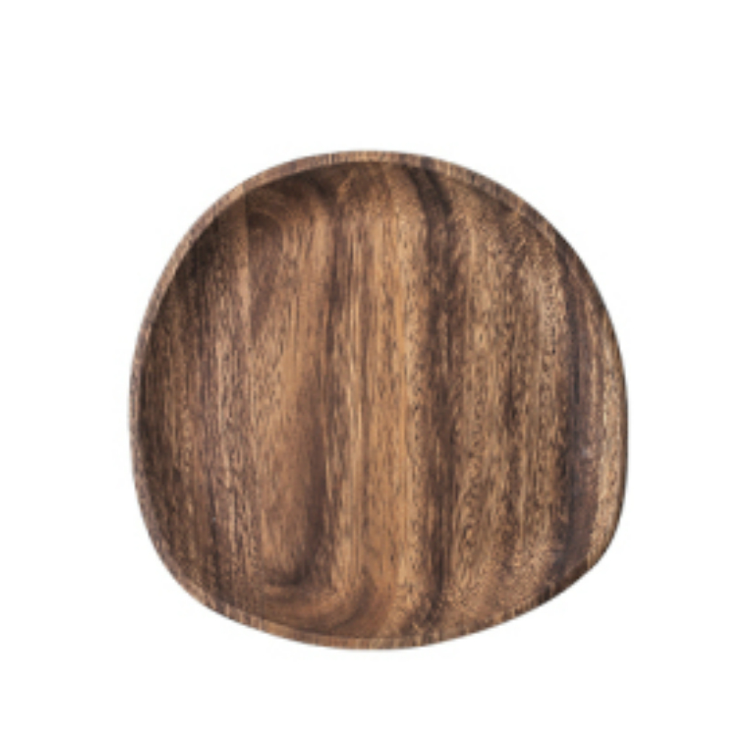 Plato ovalado de madera maciza para fruta, bandeja de té, postre, cena, juego de vajilla: B-19.7X19.5X2cm
