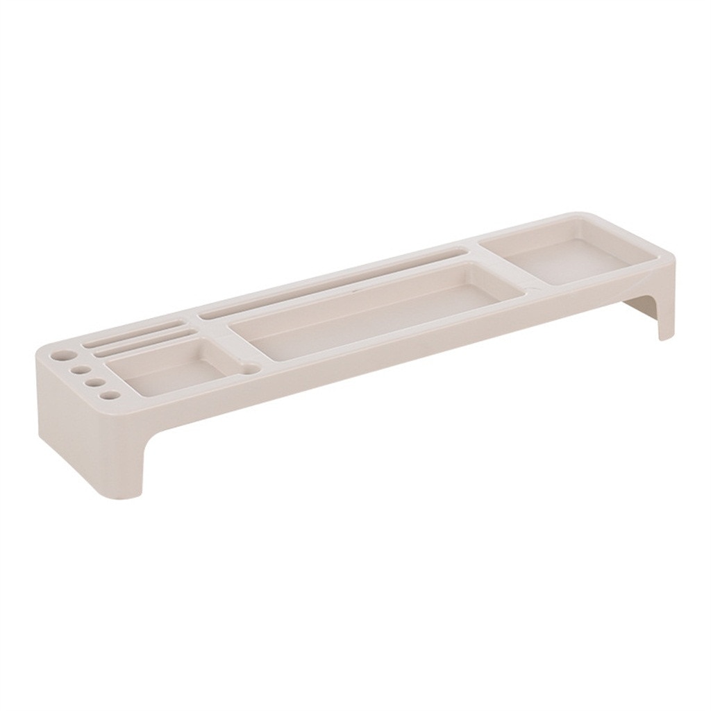 S5#Plastic Office Storage Rack Desk Organizer Table Stationery Holder Desktop Organizer for Computer/Keyboard/Textbooks#25: Beige