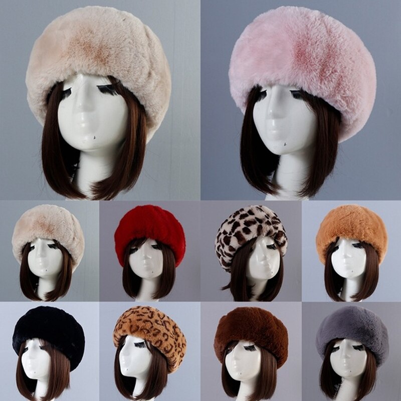 Dameshoed winter imitatiebont warmer hoeden dikke, zachte, lege top russische muts herfst oorwarmer outdoor skimutsen zacht
