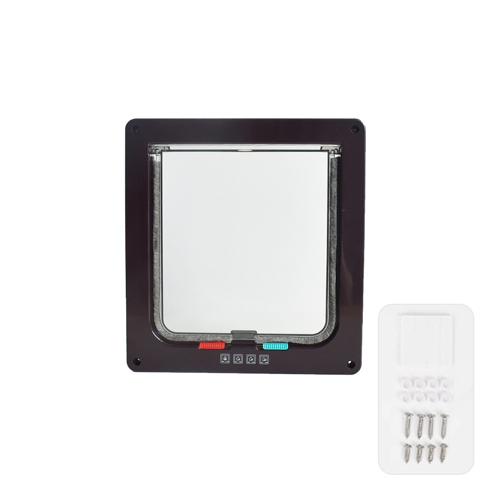 Animal Flap Gate Wall Cat Door Weather Stripping Easy Install Manual Lock 4 Way Security Puppy Pet Kitten Small Dog Convenient: Brown / S