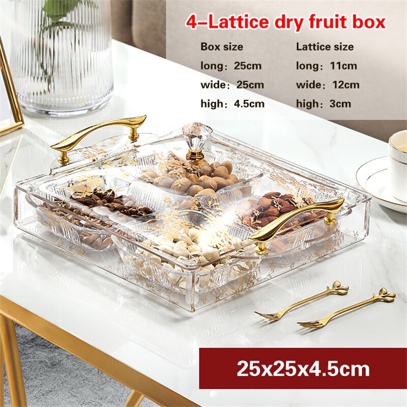 Caja transparente de frutos secos dorados para fruta, bandeja creativa europea para aperitivos, semillas de melón, plato de acrílico empaquetado con azúcar: 4-Lattice box