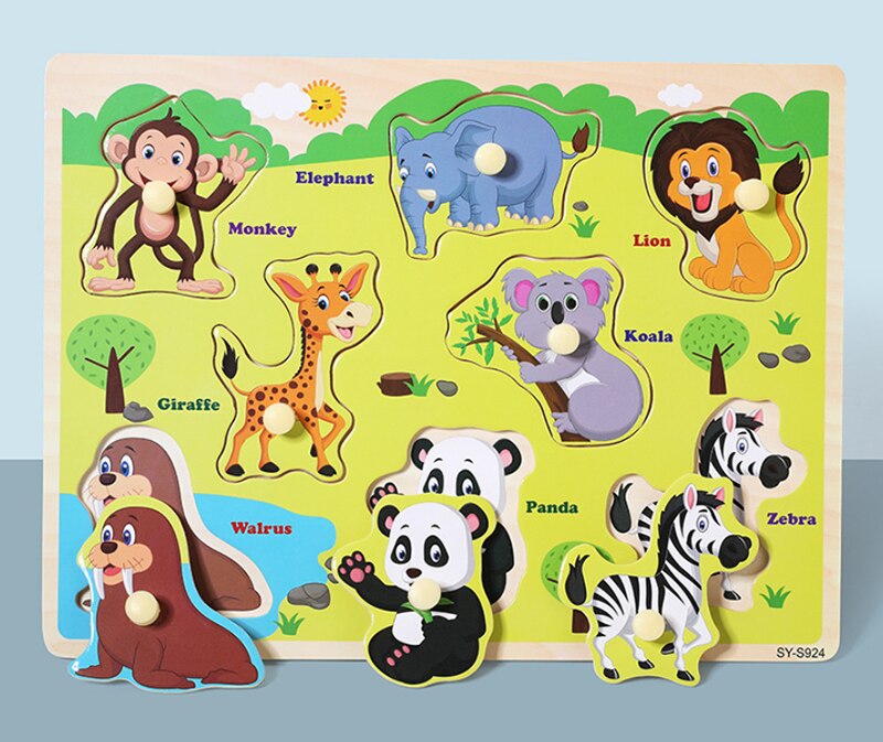 Giocattoli per bambini montessori puzzle di legno a mano afferrare bordo del fumetto veicolo marine animale di puzzle di puzzle giocattolo di legno bambino regali: animal 2