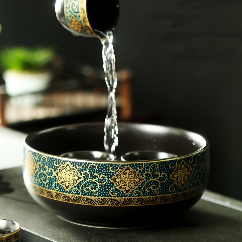 Bol de lavage de thé, brosse d'écriture, pot kung fu accessoires à thé en céramique stylo de sable violet bol d'eau de lavage de thé plante hydroponique