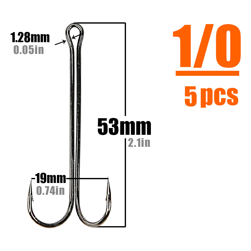 Anzuelos de pesca B & U, anzuelo doble súper largo, aparejos de pesca largos de acero rico en carbono, diferentes tamaños equipados con señuelo suave: Gris claro