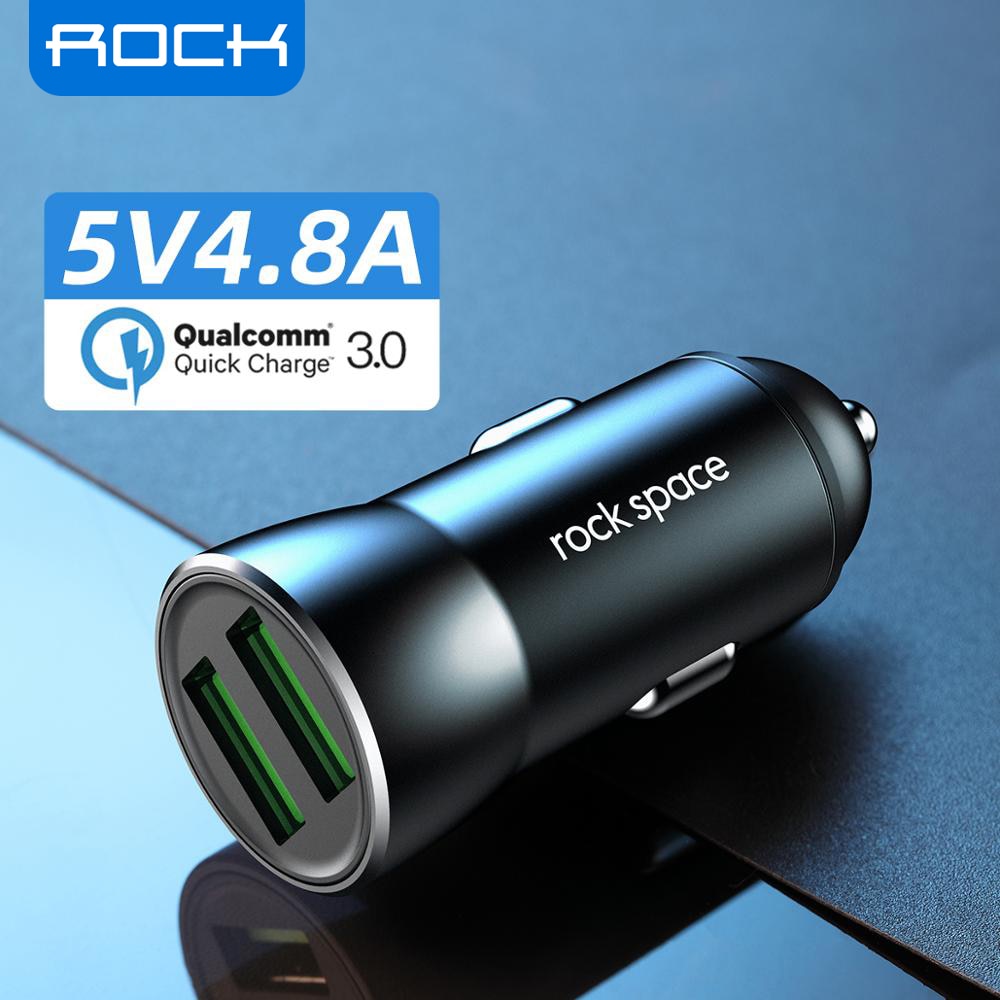 ROCK-cargador de coche USB 4.8A para iPhone Xs max/XR/x/7/6s QC 3,0, Mini adaptador de carga para Note 9/Galaxy S10/S9/S8