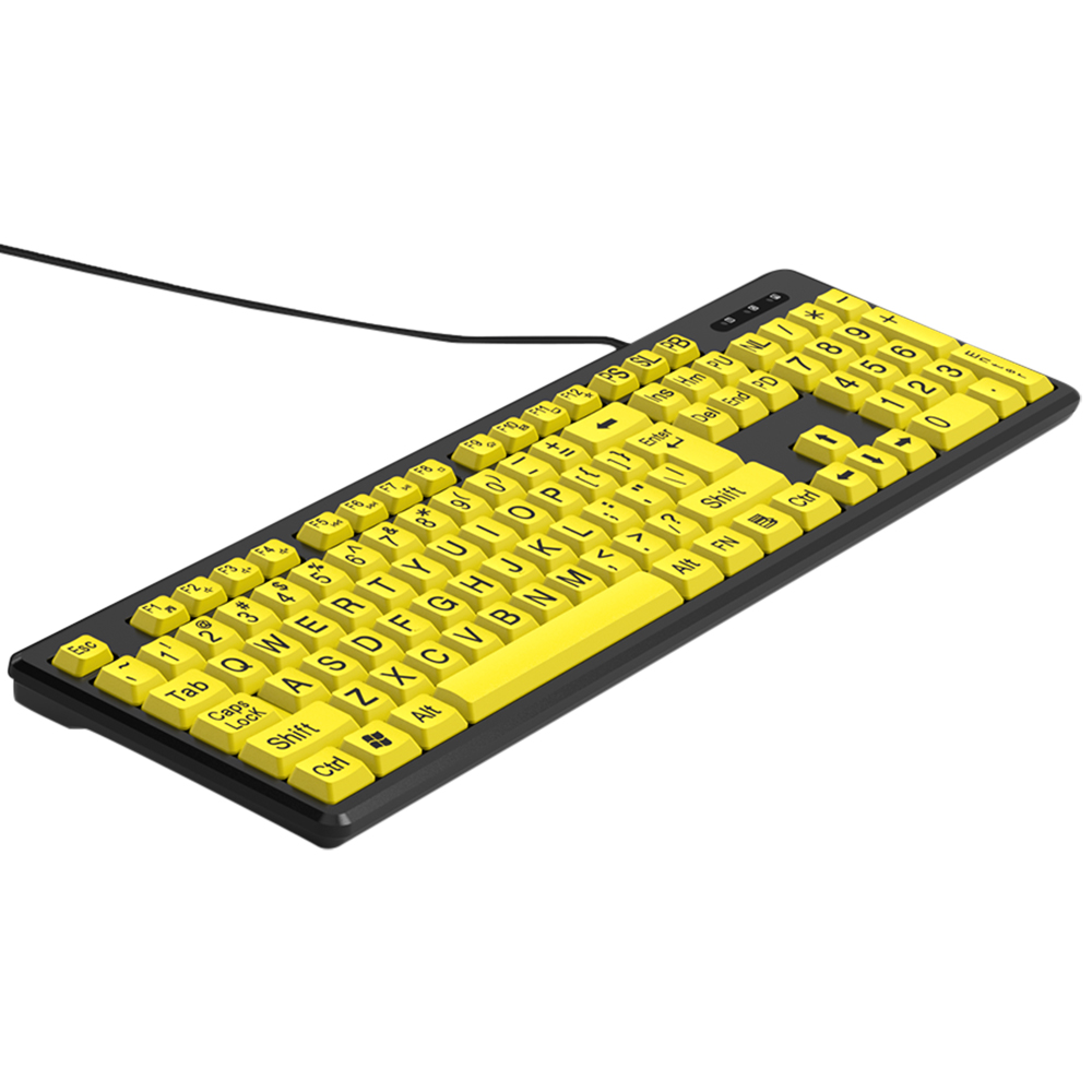 Black Large Print Yellow Buttons Keyboard USB Wired Keyboard for Seniors and Low Vision