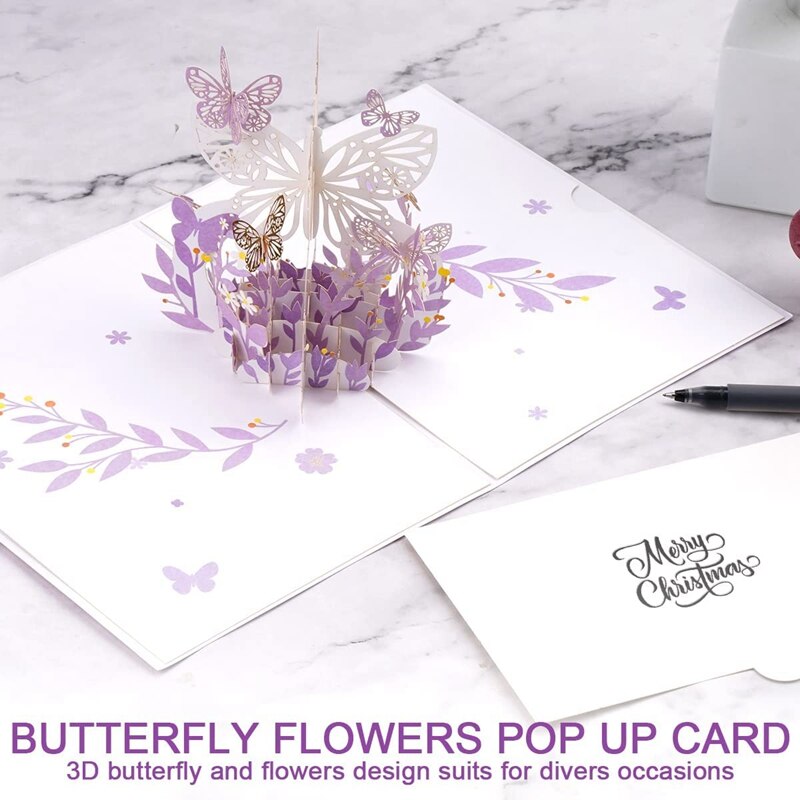 Purple Butterfly Birthday Popup Card, Butterfly Flower Basket 3D Greeting Cards For Women Girl Daughter, Mothers Day