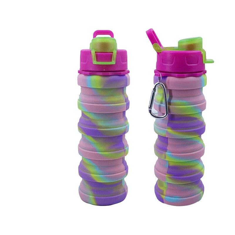 500ml 5 farver silikone, der kan trækkes tilbage, sammenklappeligt vandkop camouflage sportkedel bærbar vandflaske udendørs kedel: Tilfældig