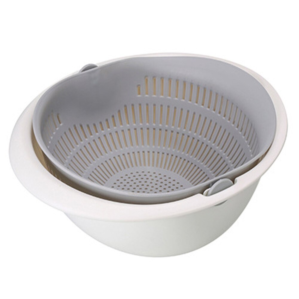 Kitchen Drain Basket Bowl Rice Washing Colander Baskets Kitchen Strainer Noodles Vegetables Fruit Double Drain Storage Basket: Grey
