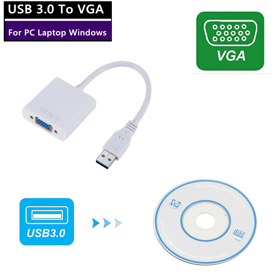 HD USB 2.0/3.0 naar VGA Multi-Display Adapter Converter Externe videokaart Draagbare USB 3.0 naar VGA-converter USB-adapter: WIT