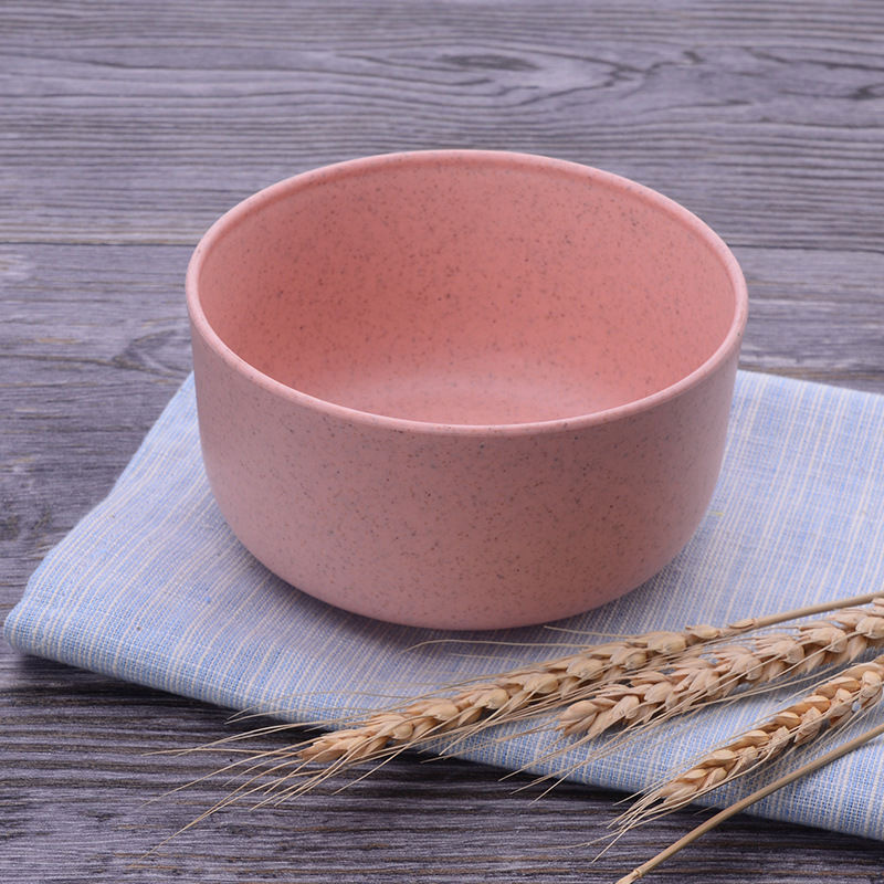 Baby Feeding Bowl Eco-friendly Kids Plate Food Grade Wheat Straw Solid Color Round Dish Children Dinnerware Infant Bowls MBG0466: Pink