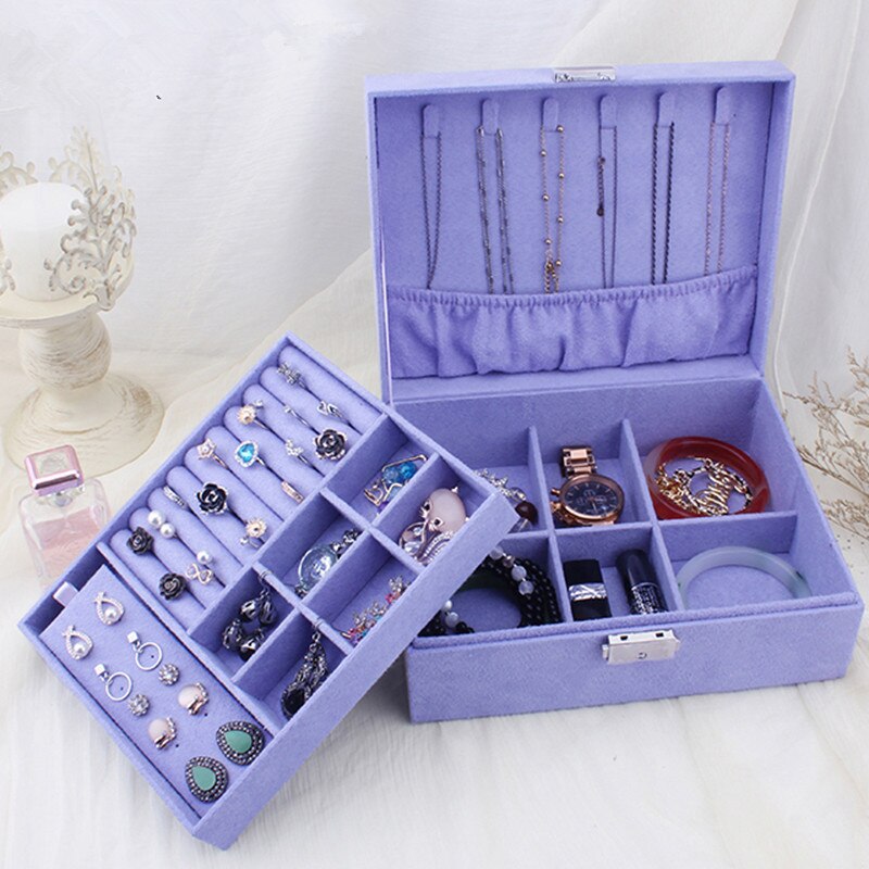 Double-layer Velvet Jewelry Box European Jewelry Storage Box Large Space Jewelry Holder box