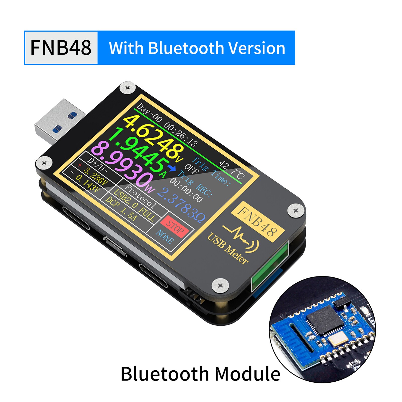 FNIRSI-FNB48 1.77 Inch High Definition Voltmeter Ampèremeter Multifunctionele Mobiele Telefoon Opladen Huidige Capaciteit Tester: FNB48 With BT