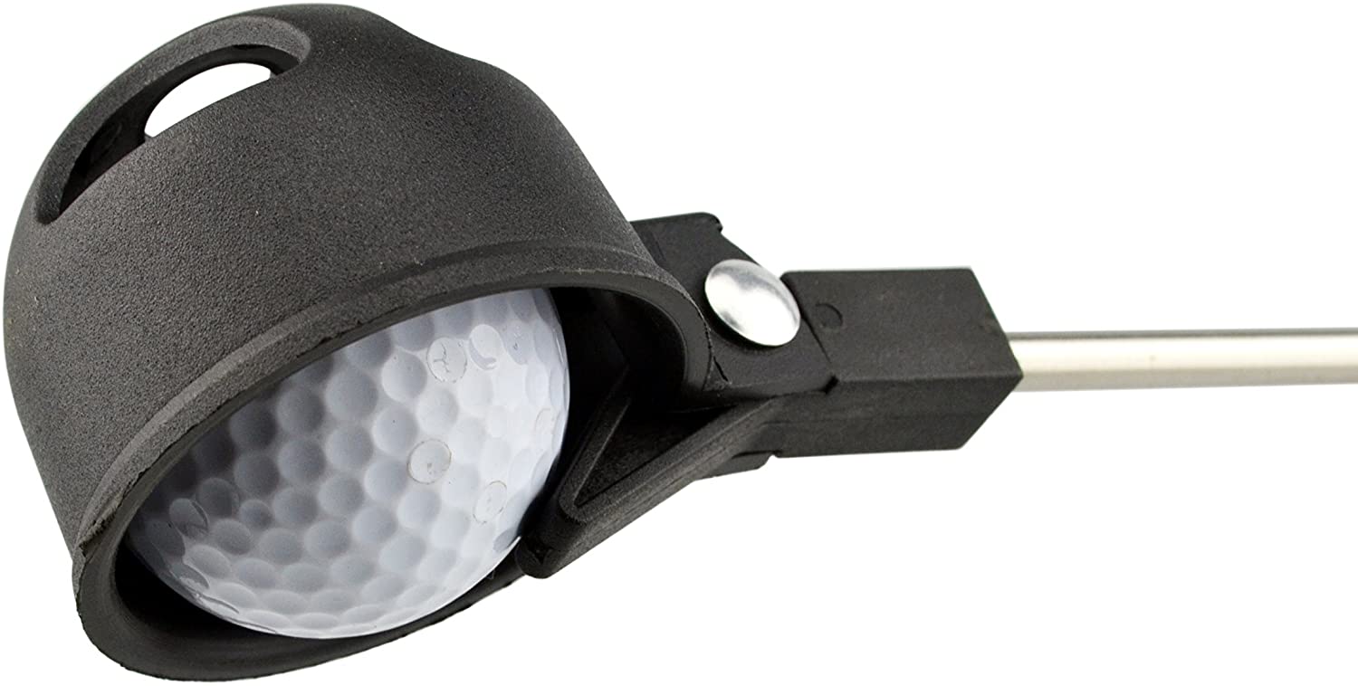 Golf Ball Picker, Black Stainless Steel Automatic Locking Scoop, Telescopic Extendable