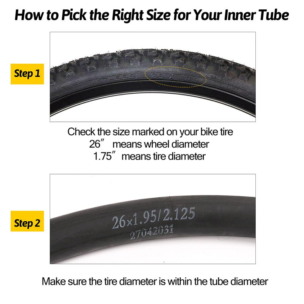 Paquete de 2 tubos interiores de bicicleta de 26 pulgadas 26x1,75-2.125 para neumáticos de goma para bicicleta BMX Interior