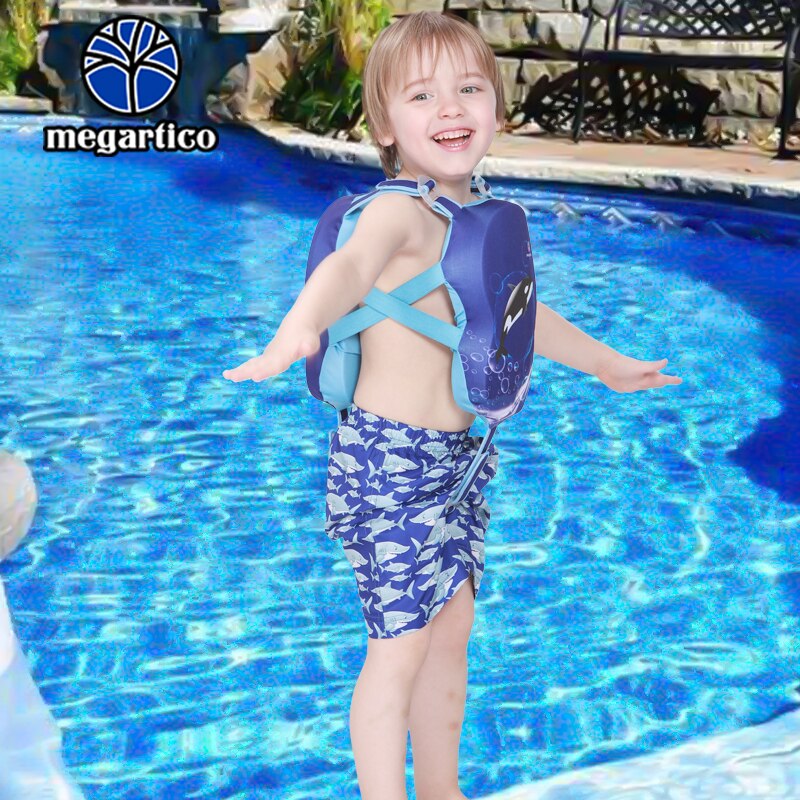 Megartico-chaleco salvavidas para niños, chaqueta acolchada de flotación, estampado de ballena Gatera, ajustable, entrenador de natación para 2-6 años