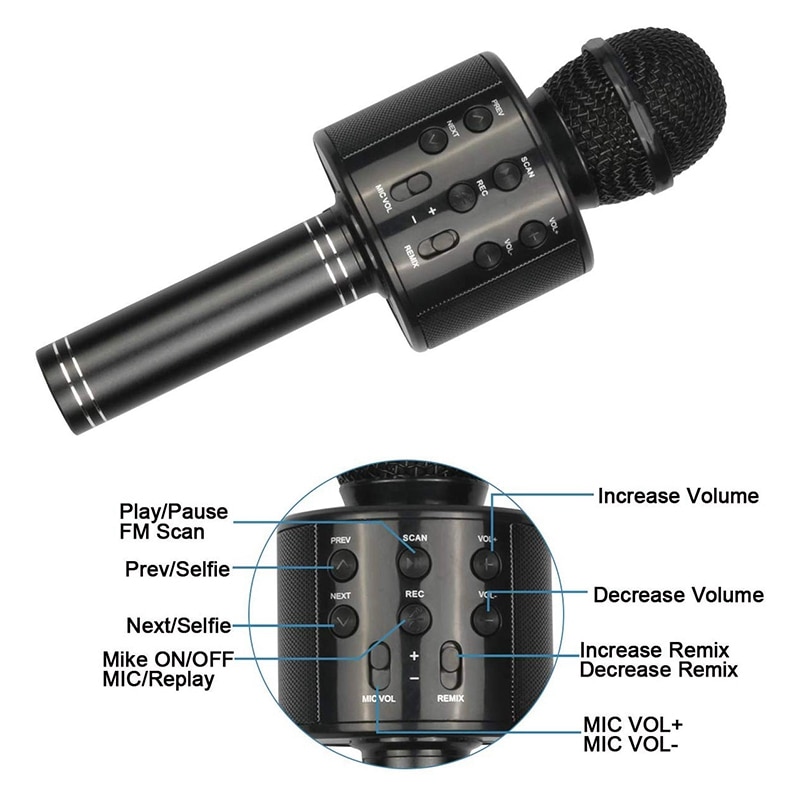 Sort bærbar håndholdt trådløs bluetooth karaoke ok mikrofon og bluetooth højttaler mic højttaler optage musik ktv mikrofon