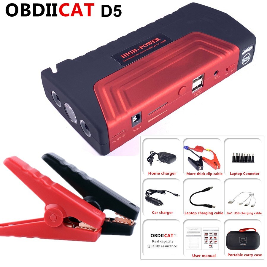 OBDIICAT D5 Car Jump Starter 12V Portable Booster Power Bank Car Emergency Jumpstarter Charge starting Auto Battery Buster