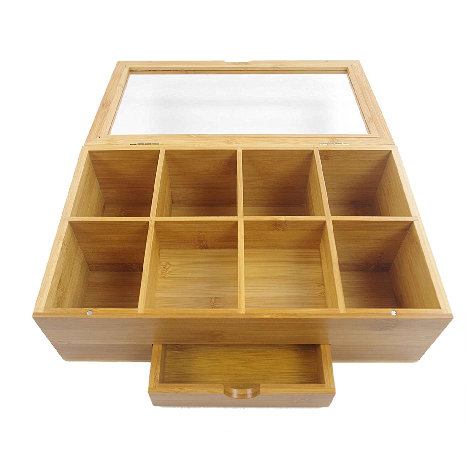 Tea Organizer Bamboo Tea Box with Small Drawer 100% Natural Bamboo Tea Chest - Great Idea