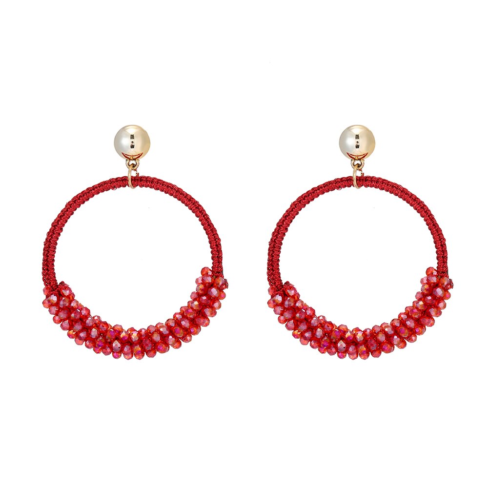 Inkdew Grote Ronde Sieraden Oorbellen Voor Vrouwen Kraal Handgemaakte Crystal Oorbel Grote Oorbellen Lange Oorbellen Bohemen Boho: AB red