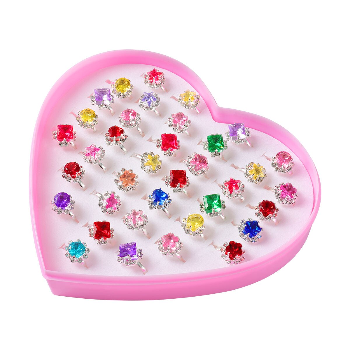 36 pièces anneaux de jouet pour enfants réglable Style mixte charmant semblant jouer anneaux habiller anneaux bijoux anneaux pour les filles en bas âge enfants