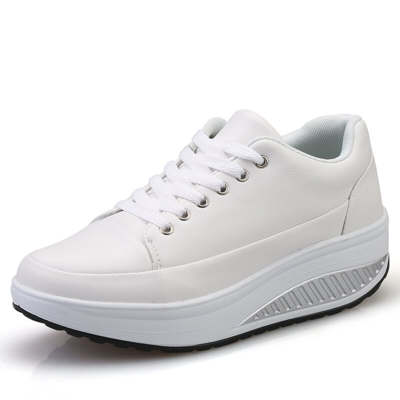 Women Sport Body Toning Shoes Outdoor Ladies Height Increasing Flat Platform Shoes Women Wedge Sneakers Shock-Absorb Shaped: White / 35