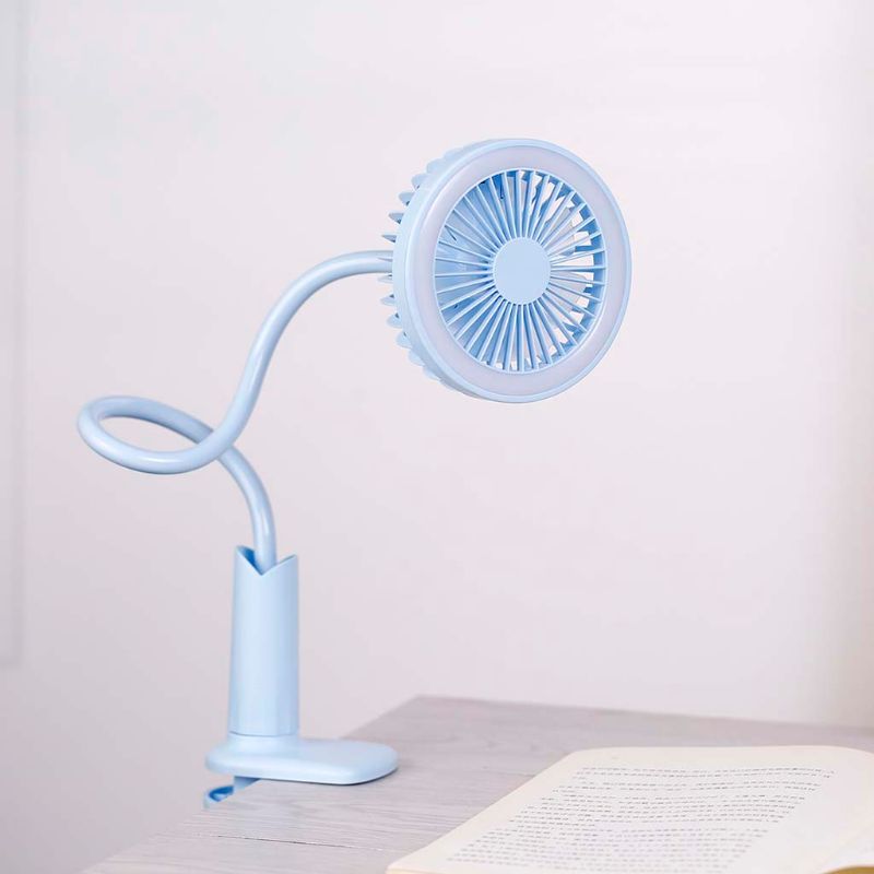 Rechargeable Flexible USB Fan with LED light 2 Speed Adjustable Air Cooling Clip Fan for Camping Hiking BBQ Home Office: Blue