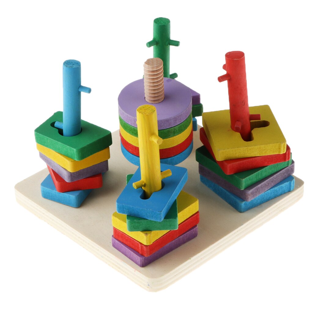 Kids Wooden Stacking Toys & Shape Sorting Board Geometric Shape Stacker Eco-Friendly & Non-Toxic Wooden Toy