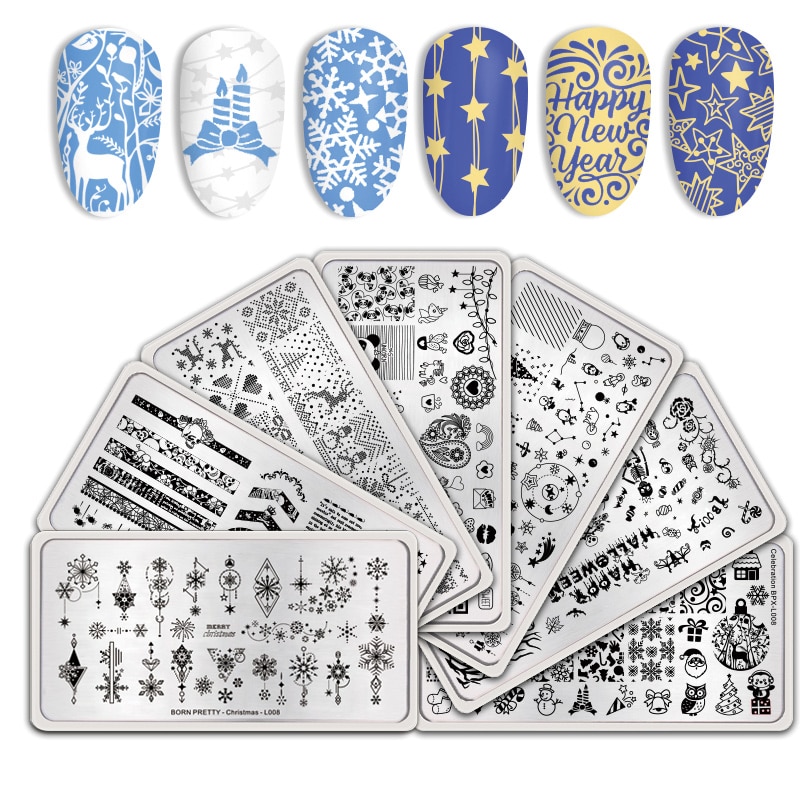Noël saint valentin Halloween thème ongles estampage plaques timbre plaque modèle Nail Art arbre flocon de neige coeur Image